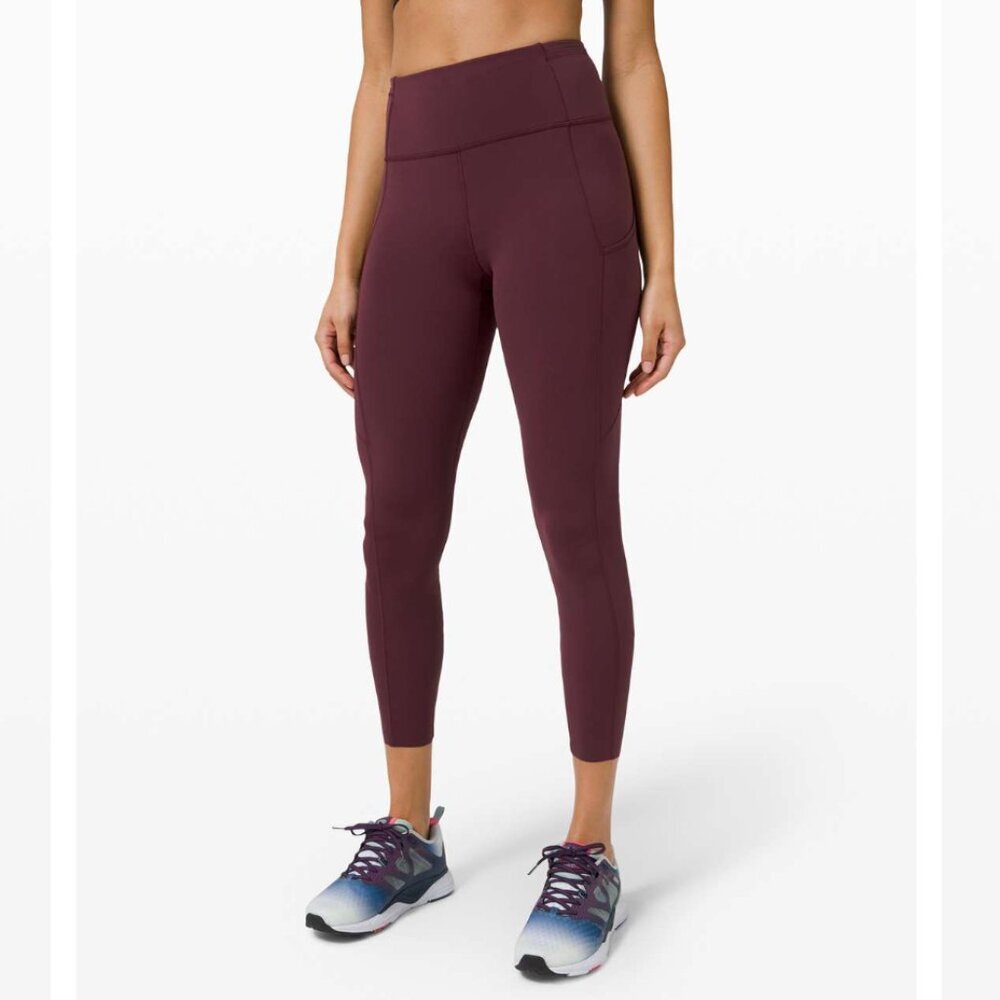 Lululemon Fast and Free Tight II 25" *Non-Reflective Nulux Red (Cassis?)- Size 4